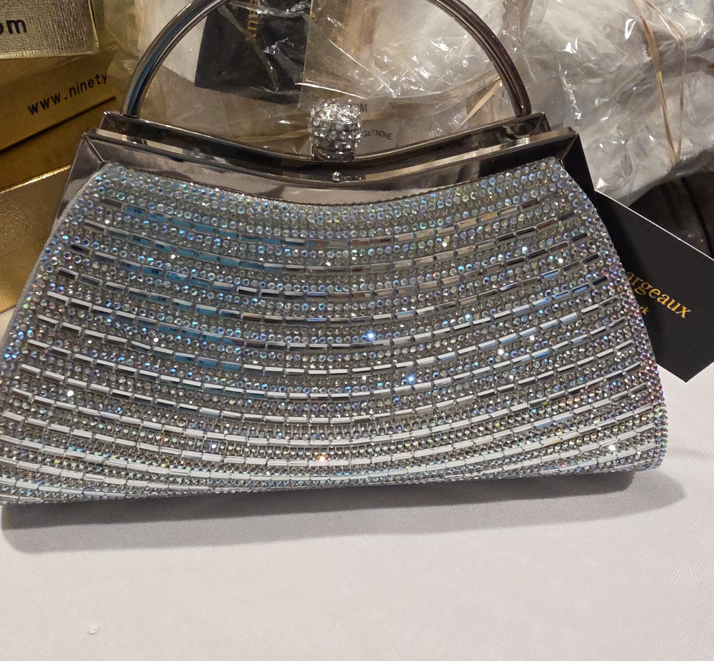 Crystal Embellished Silver Evening Handbag